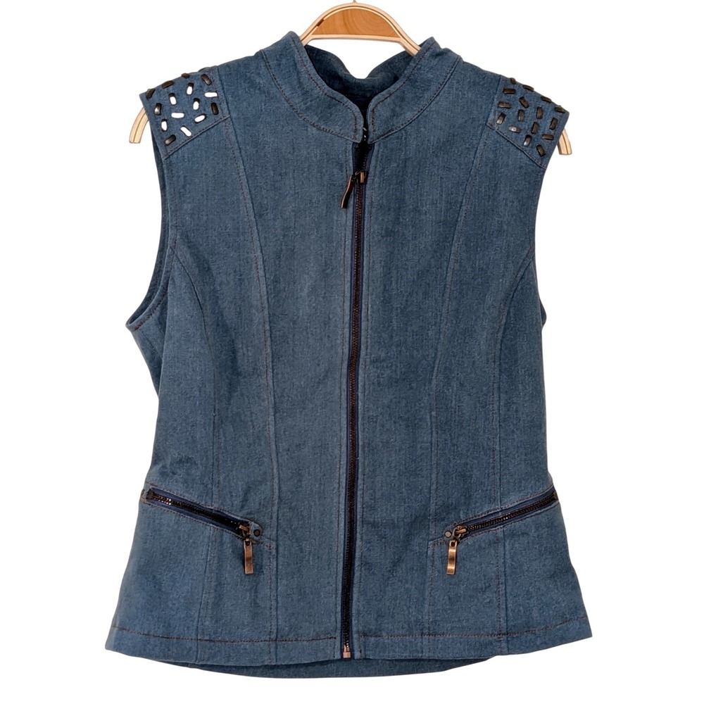 Montana Clothing Co‎ Womens Blue Studded Denim Vest Zip Up Size Small NWT